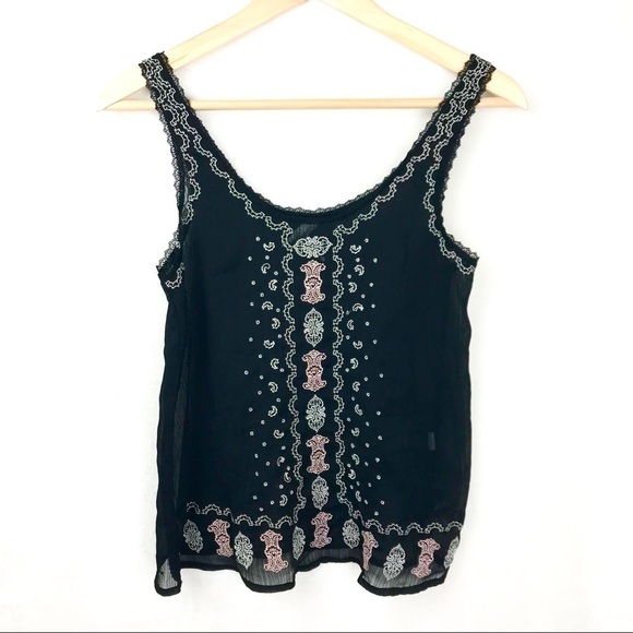 𝅺AEROPOSTALE Sheer Embroidered Black Tank Top XS - Picture 1 of 11